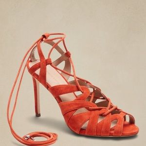 NIB Banana Republic Jenne Lace Up Heels in Dune Red Suede Sz 6.5